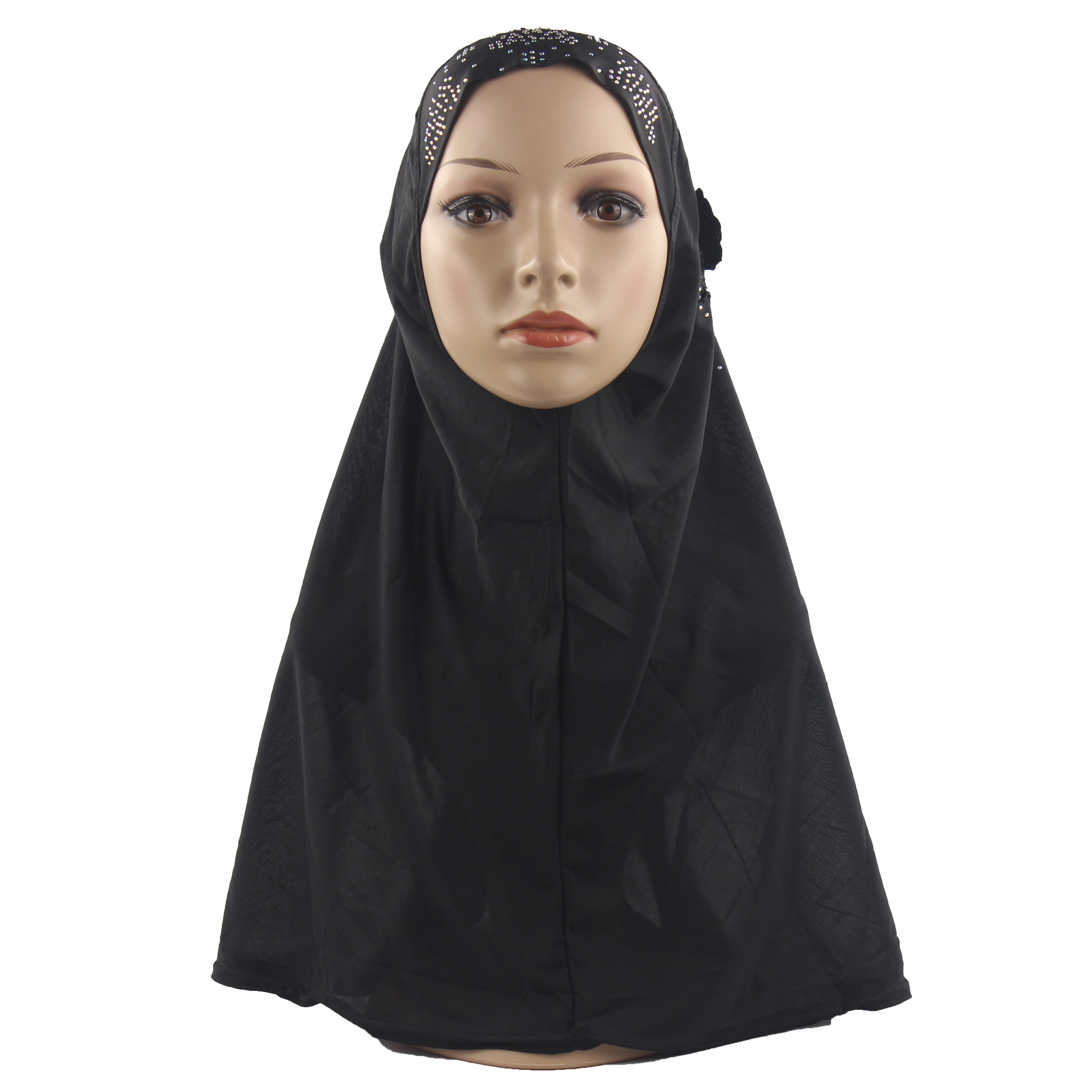 Mulheres muçulmanas meninas hijab lenço islâmico mulher uma peça amira boné cobertura completa headwear com uma beleza flor diamante atacado