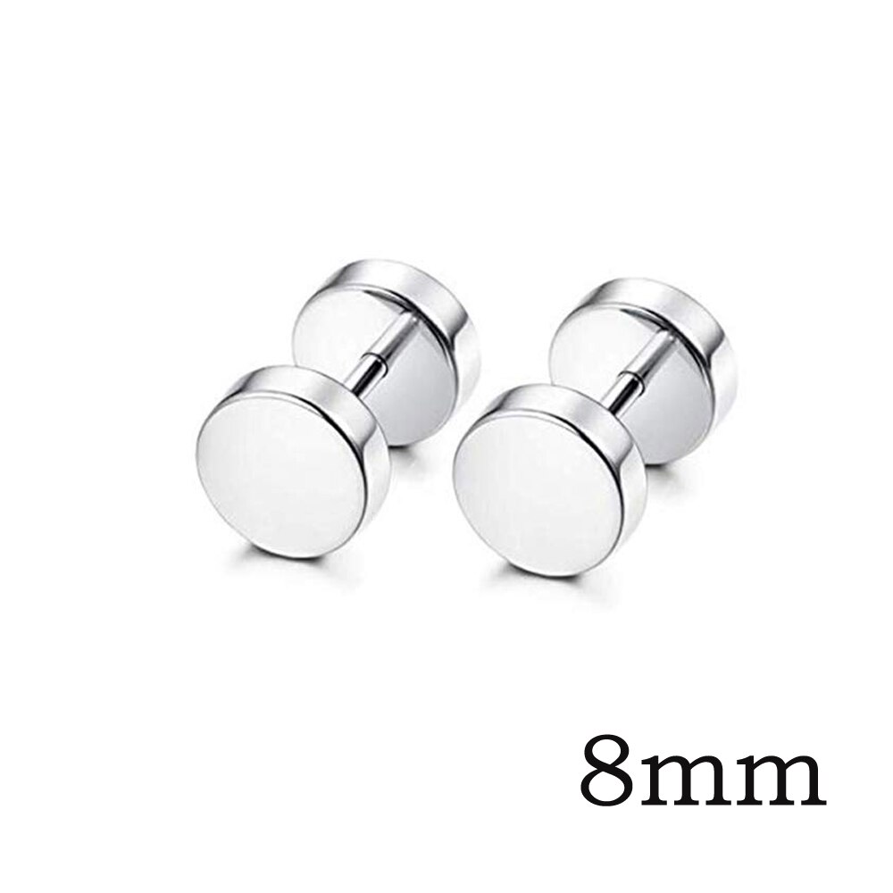 10 Pairs Screw Stud Earrings Flat Back Black Earrings for Men Mix Color Helix Cartilage Barbell Earrings Plugs Tunnel Punk: 1 Pair Silver 8mm