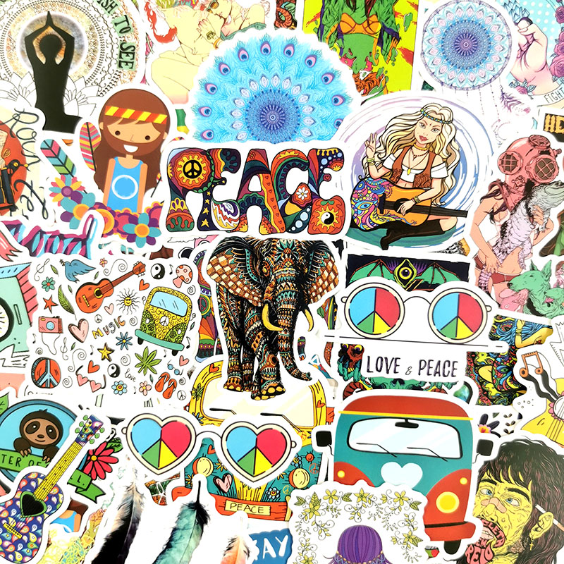 100 stuks retro hippie cartoon vredesliefde stickers voor laptop gitaar surfplank skateboard bagage fiets koelkast plakboek sticker
