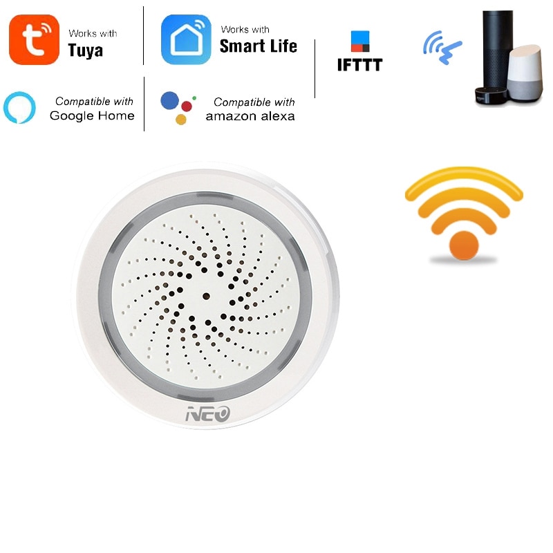 Temperaturfuktighetslarmsensor wifi siren tuya smart life app fungerar med eko alexa google hem ifttt