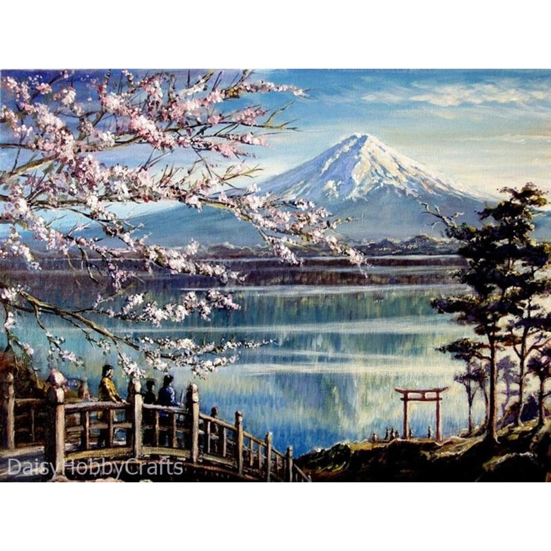 Lzaiqizg diy diamant mosaik landskap fuji berg handarbete hel fyrkantig diamant målning korsstygn diamant kristall väggkonst