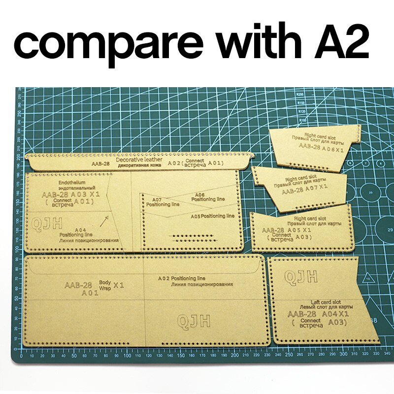 Molde para carteira de couro curto acrílico, faça você mesmo, artesanato, papel kraft, desenho, padrão de costura, ferramenta de artesanato de couro 9.5cm * 11.5cm * 2cm