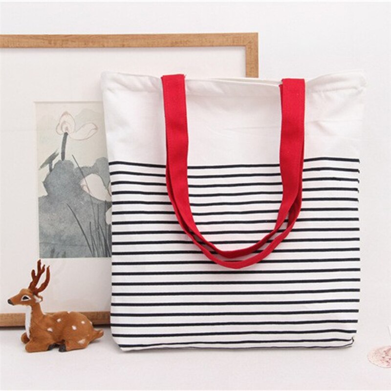 Bawełna płótno w paski torba na ramię na zakupy na ramię torba robić przenoszenia Eco torba wielokrotnego użytku zapinana na zamek mała torba na zakupy