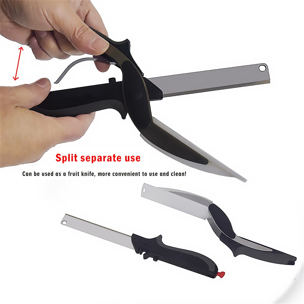 Stainless Steel Kitchen Scissors 2 in 1 Board Chopper Clever Fruit Vegetable Multifunctional