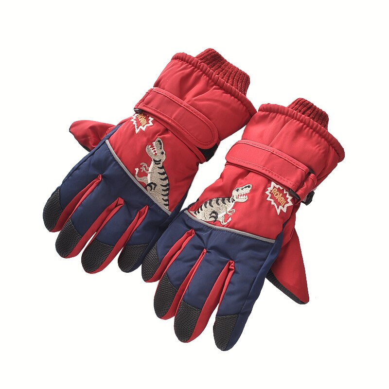Vliegtuig Print Winter Jongens Meisjes Handschoenen Waterdicht Antislip Dikke Warme Kids Wanten Skiën Sneeuw Sport Kinderen Handschoenen: B Red
