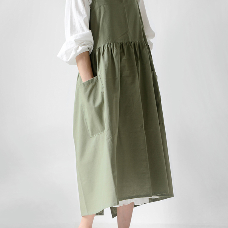 Adjustable Bib Apron with Pockets Cross Back Kitchen Chef Florist Shop Overalls Cotton Women Apron for Baking Painting Gardening: Green