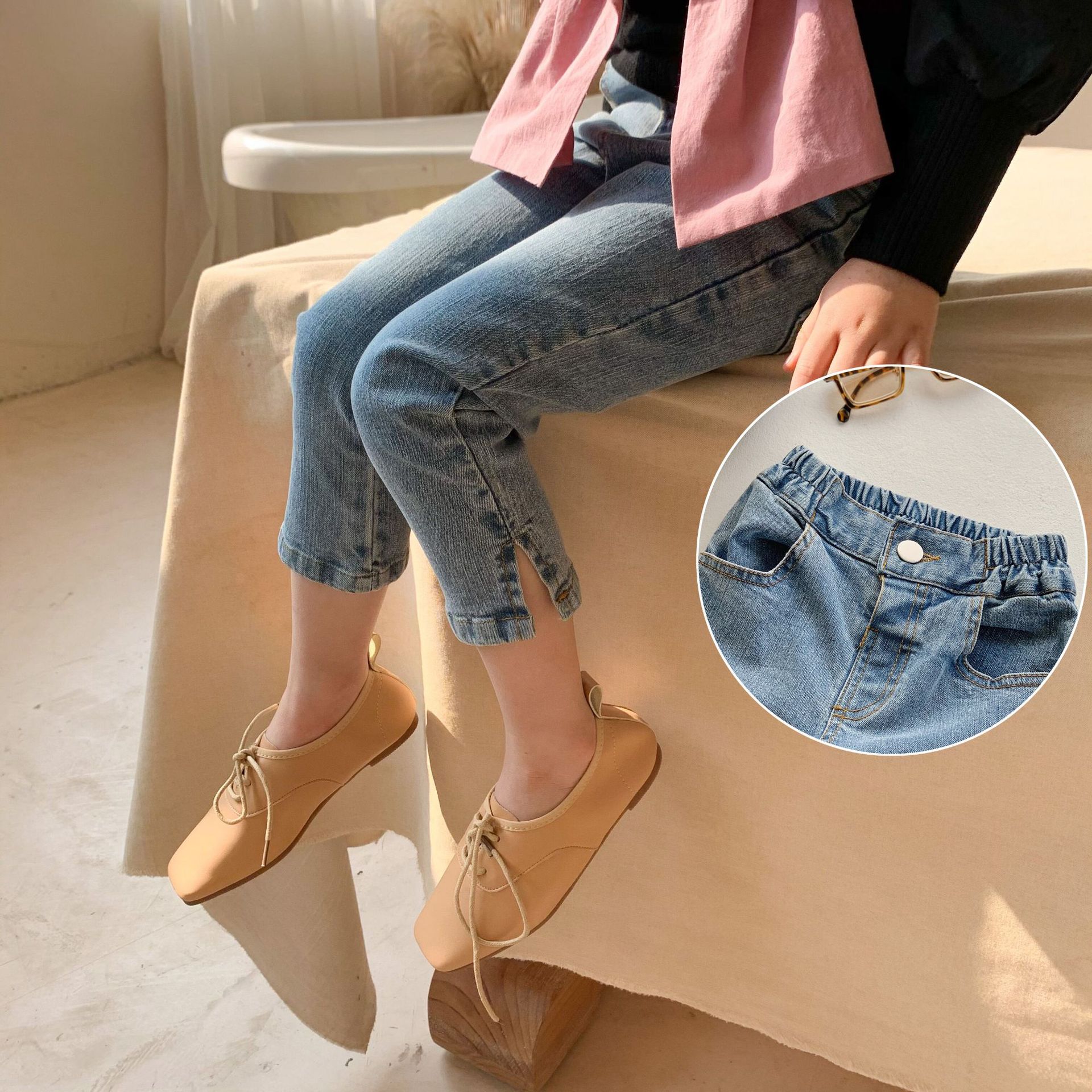 2021 primavera nuovo stile coreano neonate pantaloni di Jeans tinta unita bambini Jeans Skinny pantaloni Casual per bambini All-match