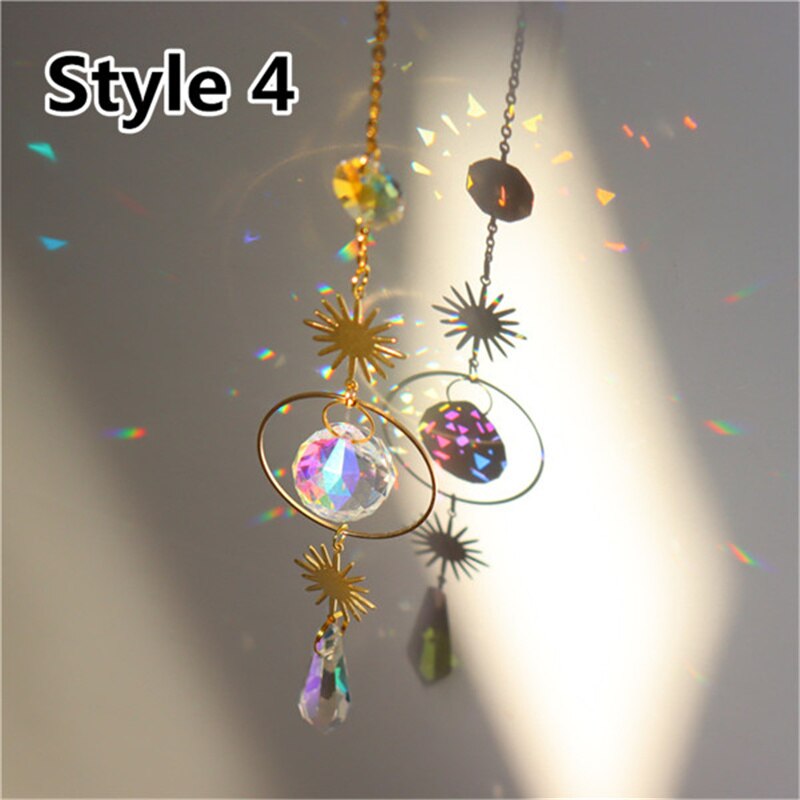 Home Decor Crystal Pendant Hanging Curtain Windchimes Sun Light Catcher Star Moon Pendant Rainbow Wind Chime: style 4