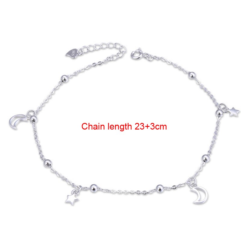 Massief Zilver 100% 925 Sterling Zilveren Ster Maan Vrouwen Enkelband Eenvoudige Stijl Chain Link Enkel Luxe Sieraden