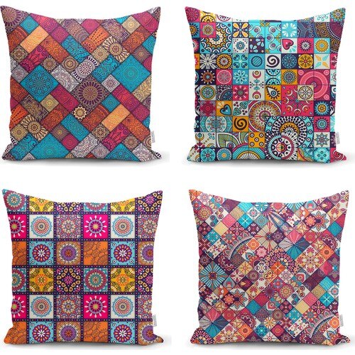 RealHomes décoratif motif mosaïque 4'lü coussin oreiller décorer ensemble de taie