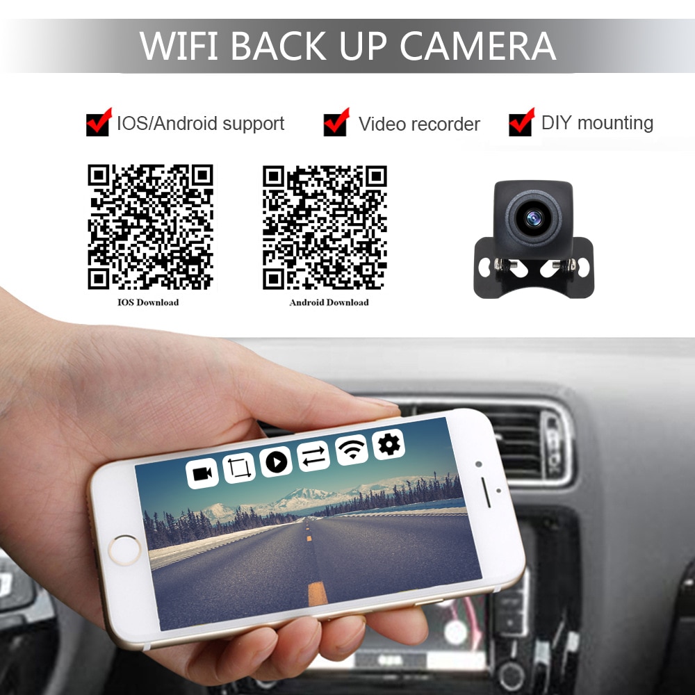 Car WIFI Reverse Camera HD Wireless Car Rear View Parking Camera DVR Dash Cam For Android and IOS phones and tablets