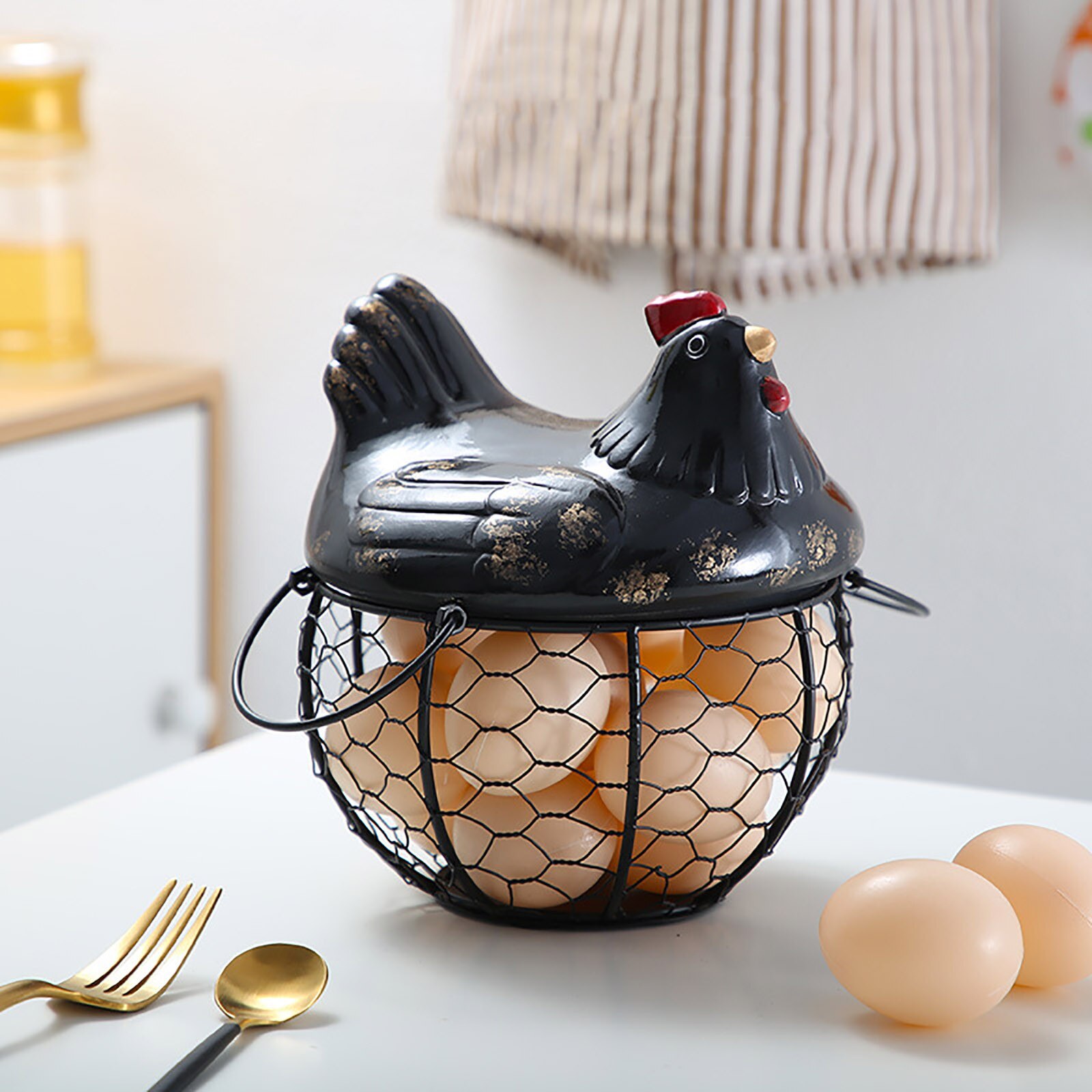 Ceramic Egg Holder Chicken Wire Egg Basket Fruit Basket Collection Ceramic Hen Oraments Decoration Kitchen Storage #T2G