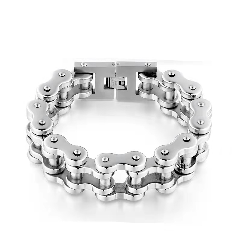 Pulsera negra de acero inoxidable para hombre, brazalete resistente de 18mm/22mm, cadena de motocicleta, joyería: Silver 22mm Wide / 18 cm