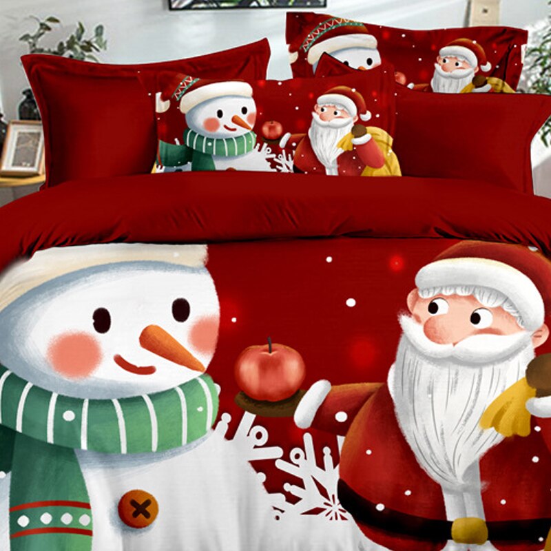 3pcs Christmas Bedding Sets Snowflakes Christmas Tree Santa Snowman Bedding Sets Duvet Cover Soft Bed Sheet Set Decoration