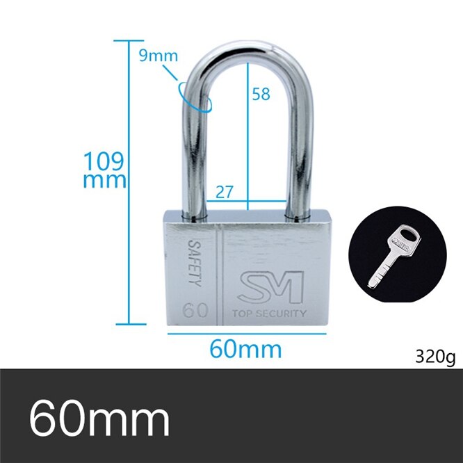 5PCS Universal Stainless steel Heavy Duty Key Lock 30/40/50/60MM Weatherproof Security Padlock Outdoor Gym Safely Door Lock: 60mm