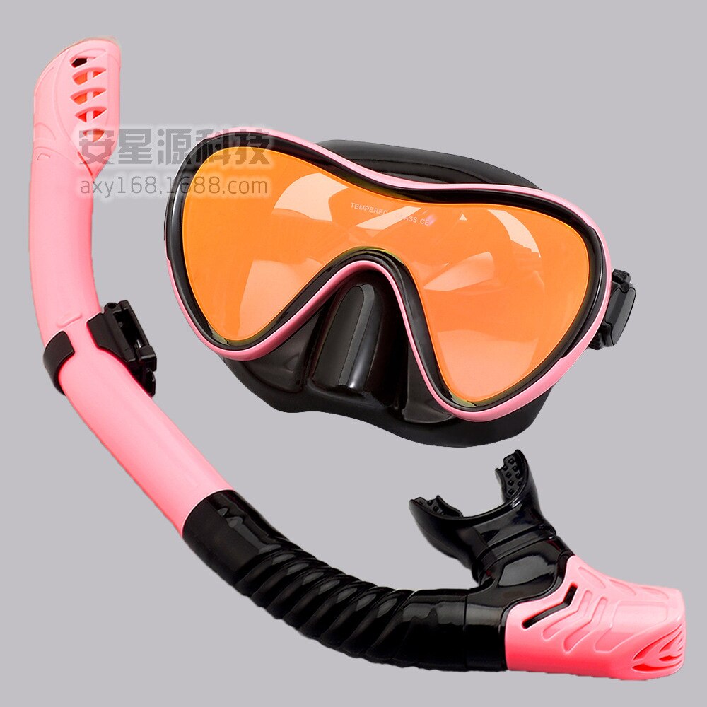 Underwater Anti-Fog Scuba Diving Goggles Mask Swimming Goggles Snorkling Diving Mask Adult Plating Breath Tube Set: Pink Black Orange