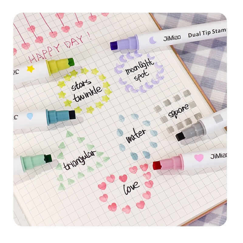 1/6pcs Dual Tips Stamp Marker Pen Set Color Line Highlighter Spot Liner for Drawing Paint Art Office School F7277