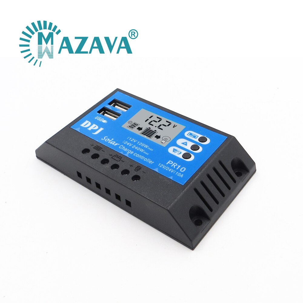 PR10 24V 12V 10A Auto Zonnepaneel Battery Laadregelaar Pwm Lcd Display Solar Collector Regulator Met Dual usb Uitgang