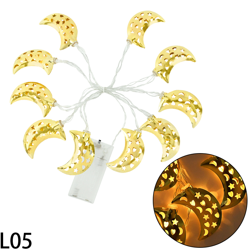 Eid Mubarak Decoration String Lights Ramadan Star Moon Letter Carved Desktop Night Light Bedroom Garden Eid Party Decor Supplies: L05