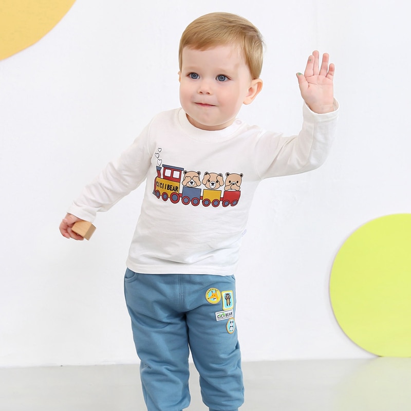 Ciciibear Frühjahr Neue freundlicher Kleidung Baby Langarm Baumwolle T-Shirt freundlicher Jungen Mädchen Koreanisch Gedruckt oben Reine T-Shirt