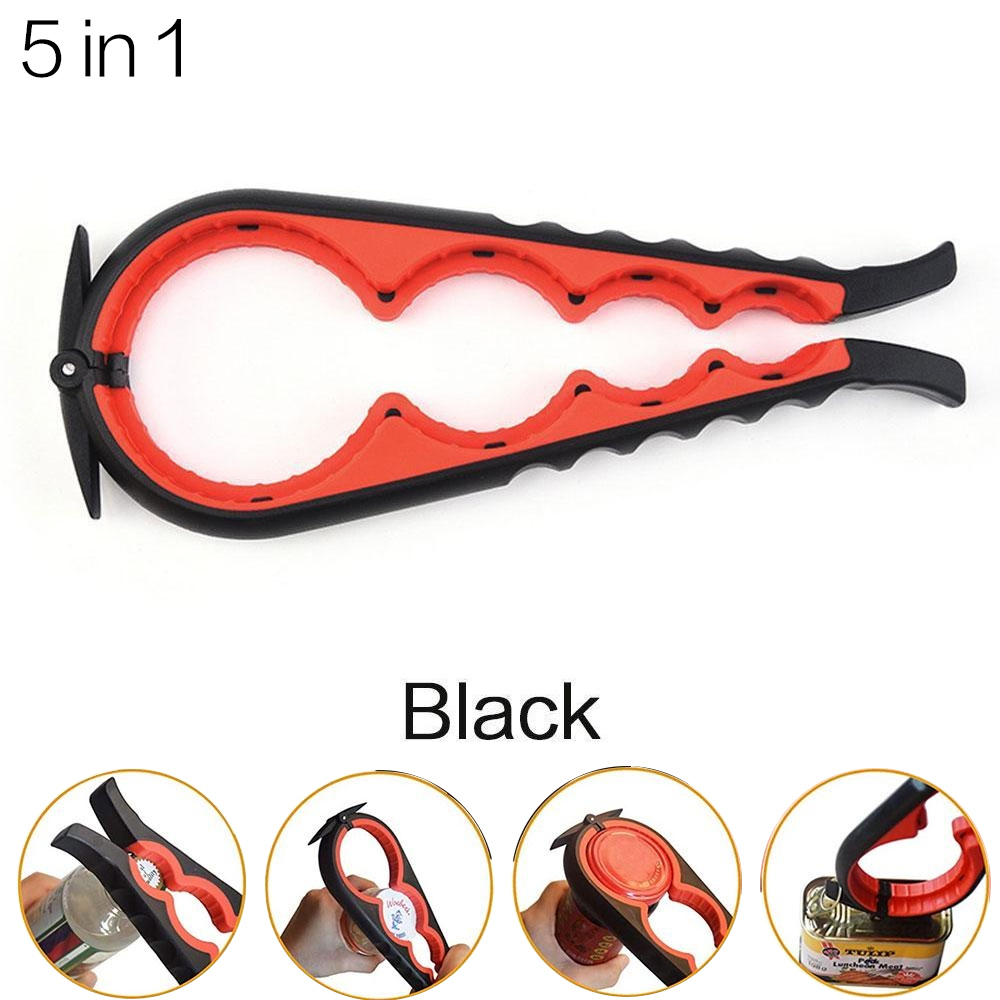 Abrelatas multifuncional para cocina casera JJYY, abridor de botellas giratorio antideslizante, herramienta de apertura de tapa, suministros de cocina: Negro