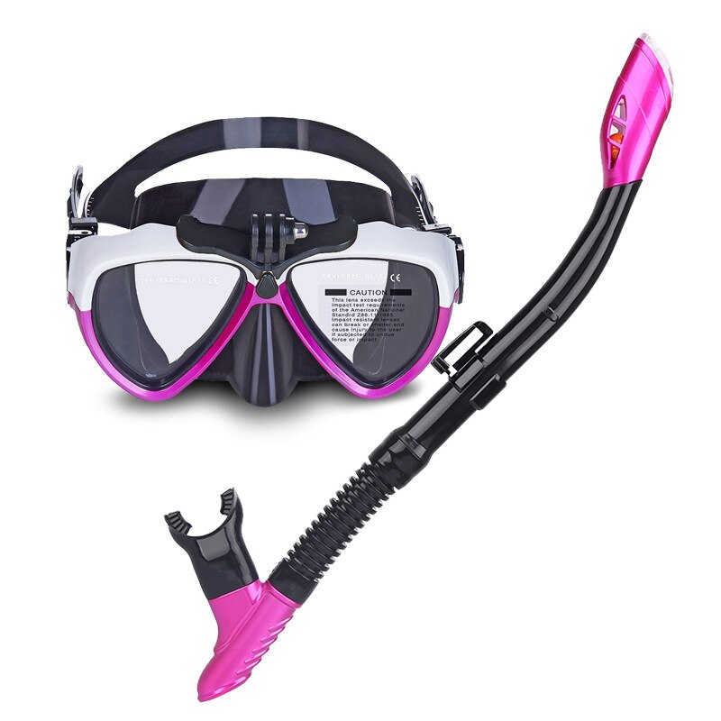 Professionele Duikbril Scuba Snorkel Zwemmen Goggle Droog Snorkel Buis Set Mannen Vrouwen Anti-Fog Bril Met Camera Gopro houder: Purple