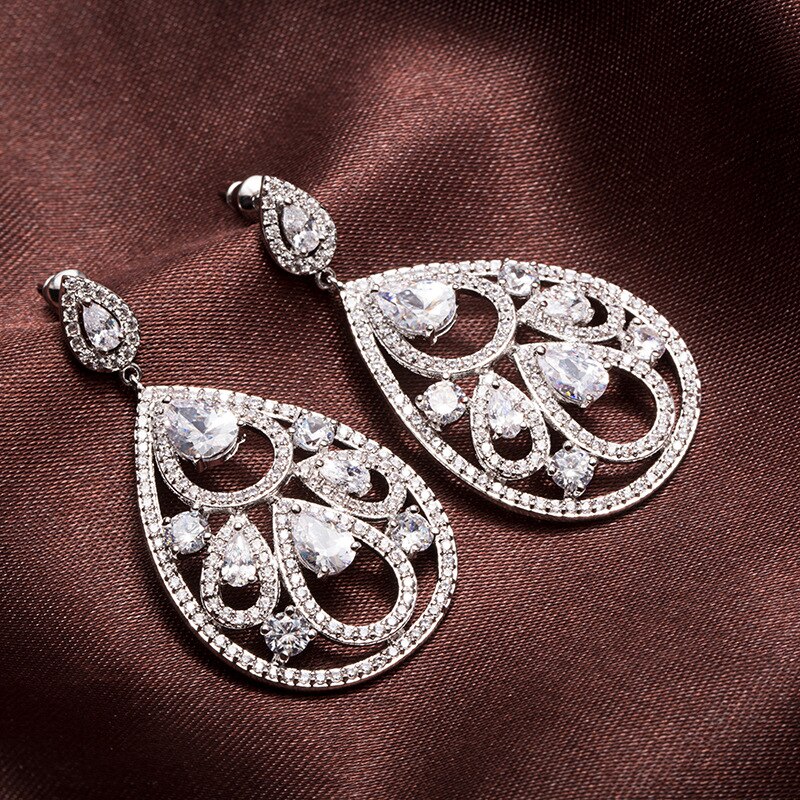 Water zircon ear studs Micro-inlaid -shaped geometric earrings Exaggerated hollow personality earrings Female celebrity