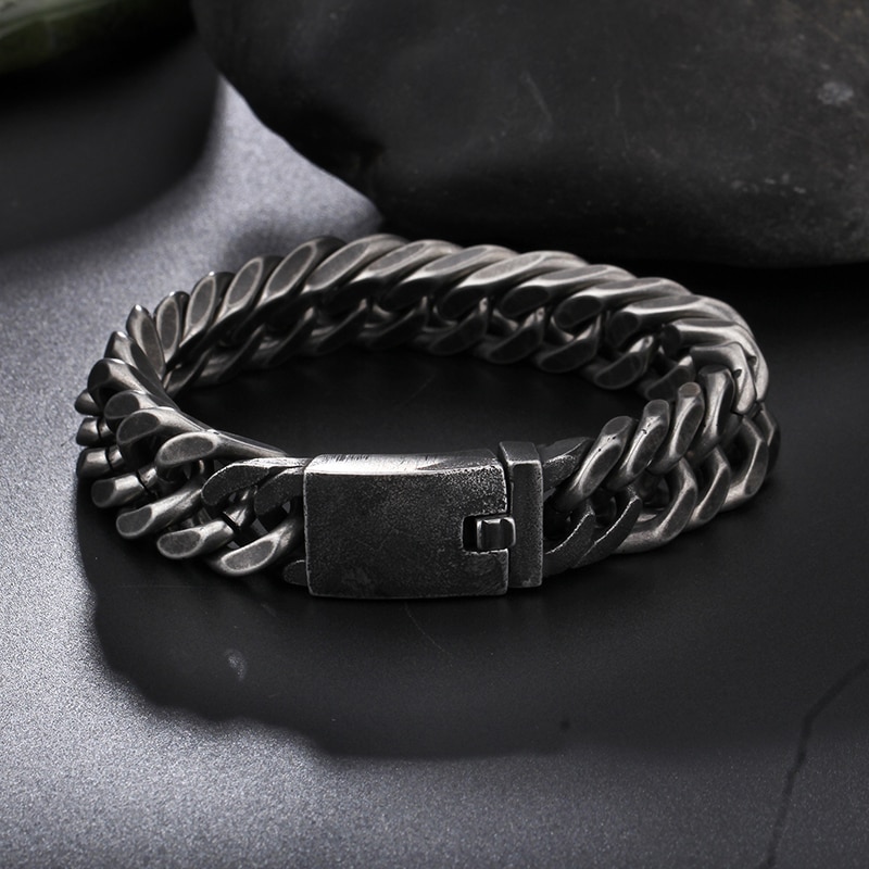 Trustylan vintage sort rustfrit stål armbånd herre rombe tykt kædeled herre armbånd armbånd smykker