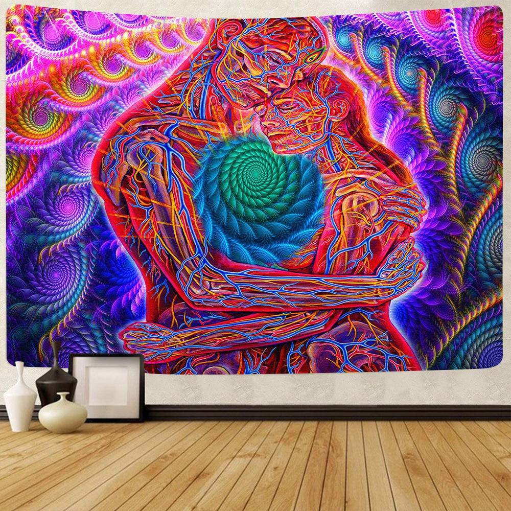 Simsant Trippy Psychedelic Tapestry Kissing Lovers Art Wall Hanging Tapestries for Living Room Home Dorm Decor