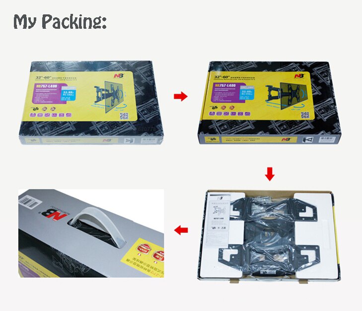 NB DF600 32-60" Full Motion Wall TV Mount 6 Swing Arms Full Motion LCD Monitor Holder Bracket