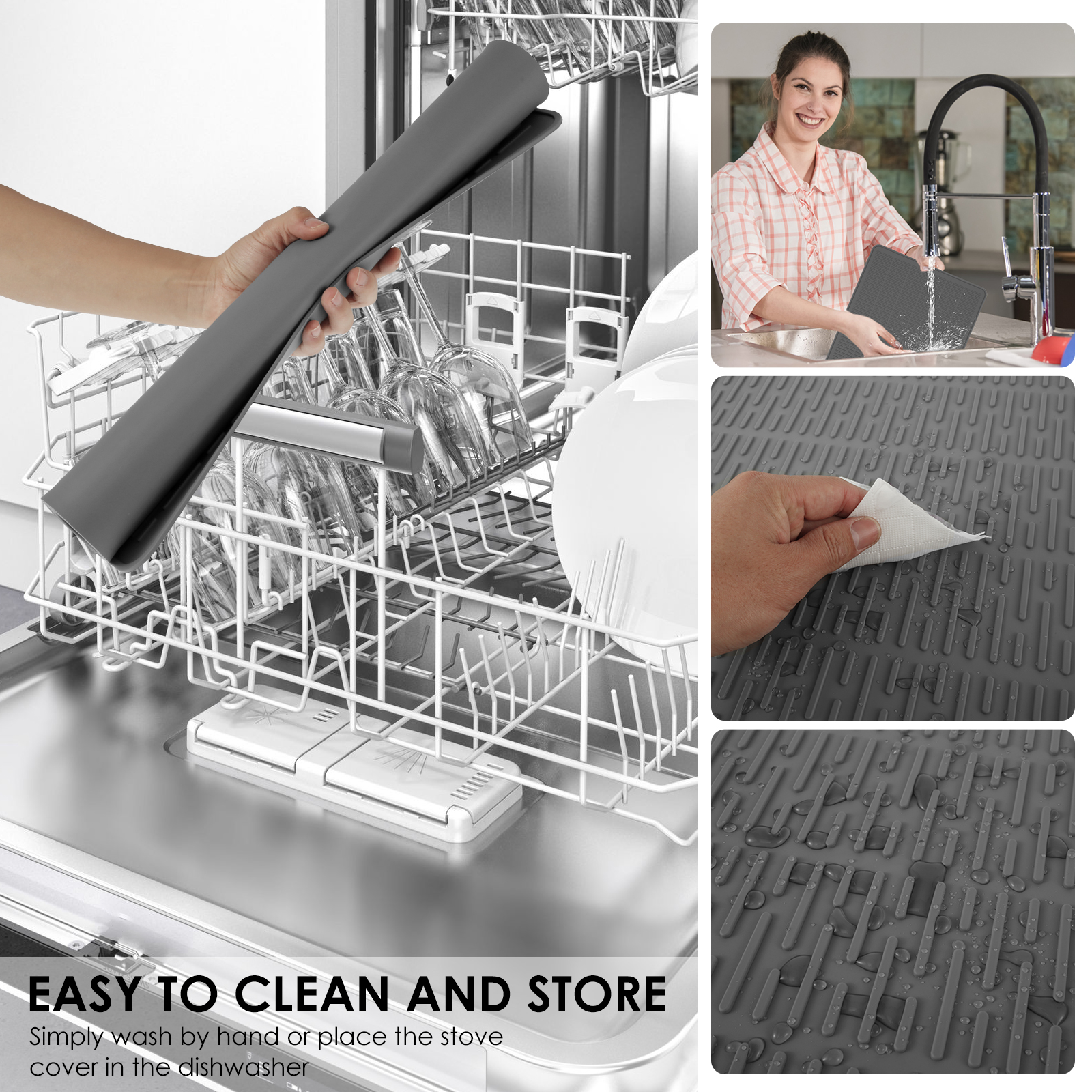 Silicone Dish Drying Mat Heat Resistant Dish Drainer Mat for Kitchen Counter Sink Refrigerator or Drawer liner Cooktop Protector