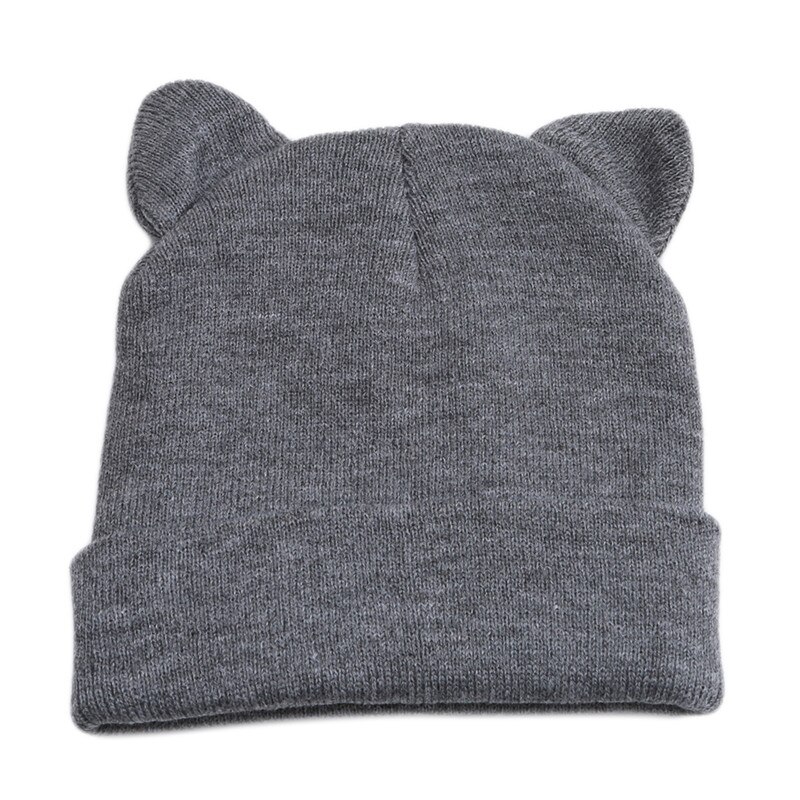 Outdoor Running Cat Ears Knitted Hat Lovely Funny Winter Sport Warm Beanie Hat For Women Wool Cap Hat Gray Black: Gray