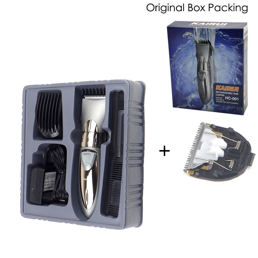 Electric Washable Hair Clipper Rechargeable Hair Trimmer Shaver Razor Cordless Adjustable Clipper Eu Plug Kairui HC 001: Gray 1 Blade Box
