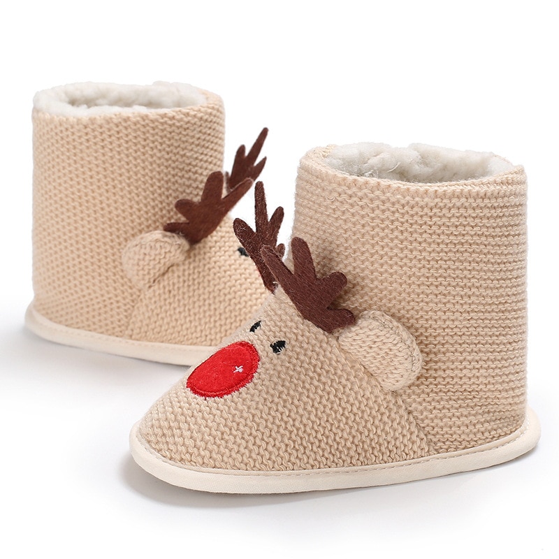 Winter Male baby 0-1 Christmas plus velvet warm soft bottom non-slip baby toddler shoes