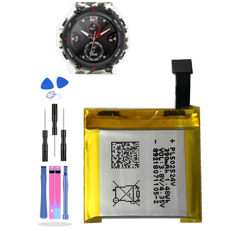 Batería de 390mAh para AMAZFIT T-rex A1918 inteligente pilas para reloj de reparación y reemplazo de batería PL502524V
