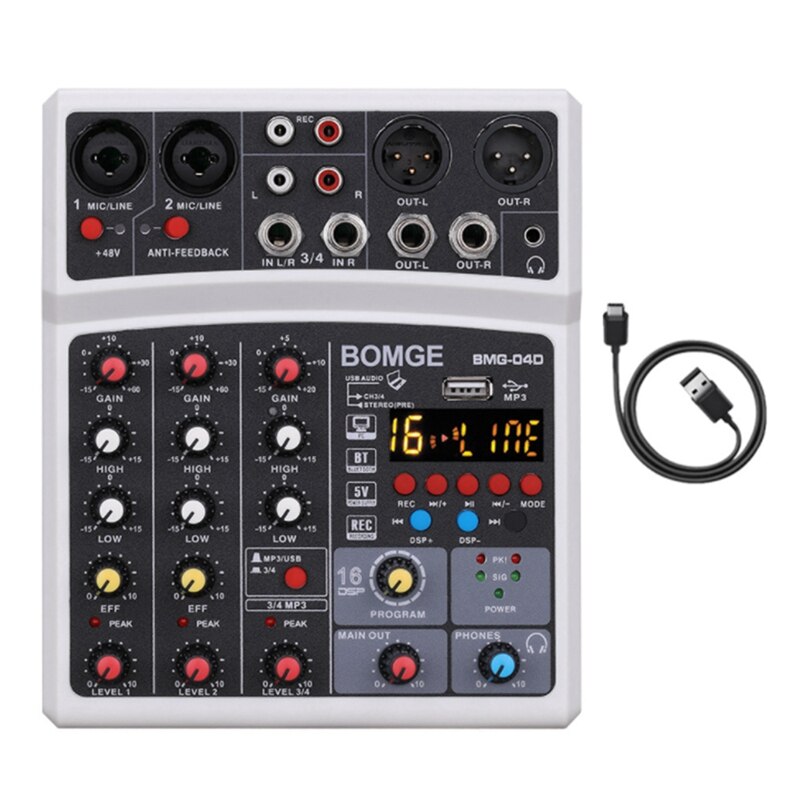Sound Card 4-Channel Mixer Outdoor Conference Audio USB Bluetooth Reverb Audio16 Digital Effects: black