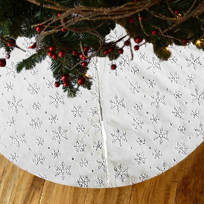 Snowflake Tree Skirt 90/122cm White Gold Silver Flannel Embroidered Christmas Christmas Year Home Decoration