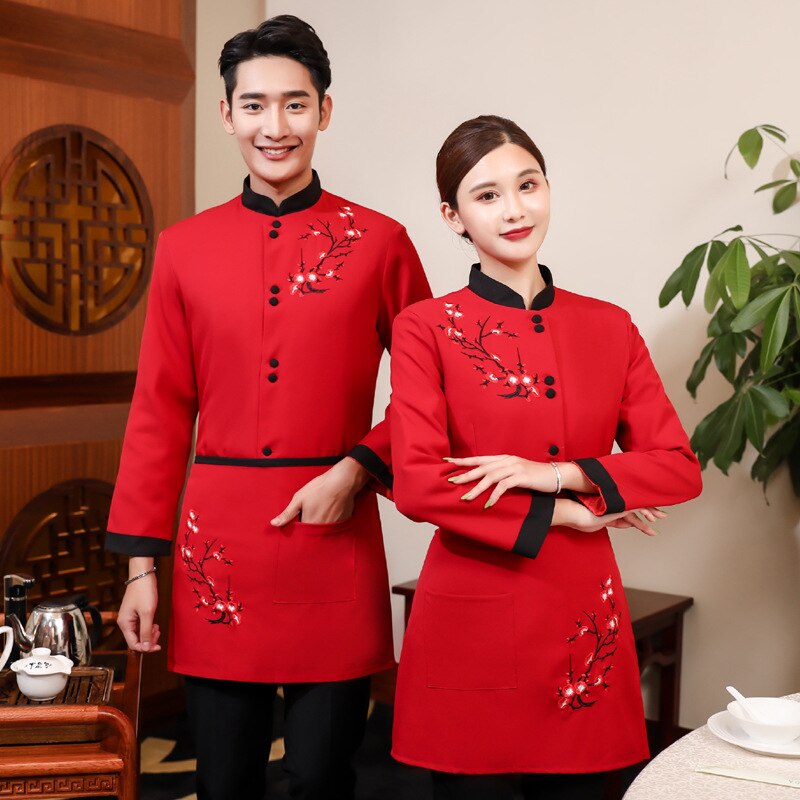 Mann Westlichen Restaurant Kellner Uniform Frau Heißer Topf Winteress Uniform Schnelles Lebensmittel Mitarbeiter Arbeiten Tragen Cafe Küche Kochen Kleidung