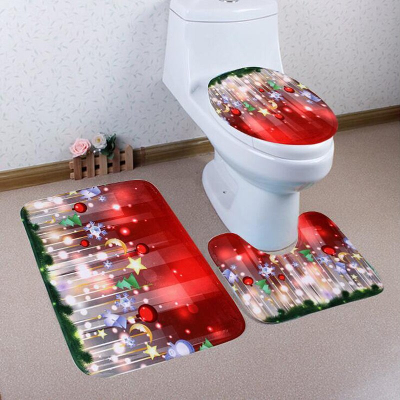 3 stk/sæt julepynt til hjemmet wc-måtte tæppe toiletmåtte badeværelsesmåtte toiletsædebetræk toilettilbehør  bx0517