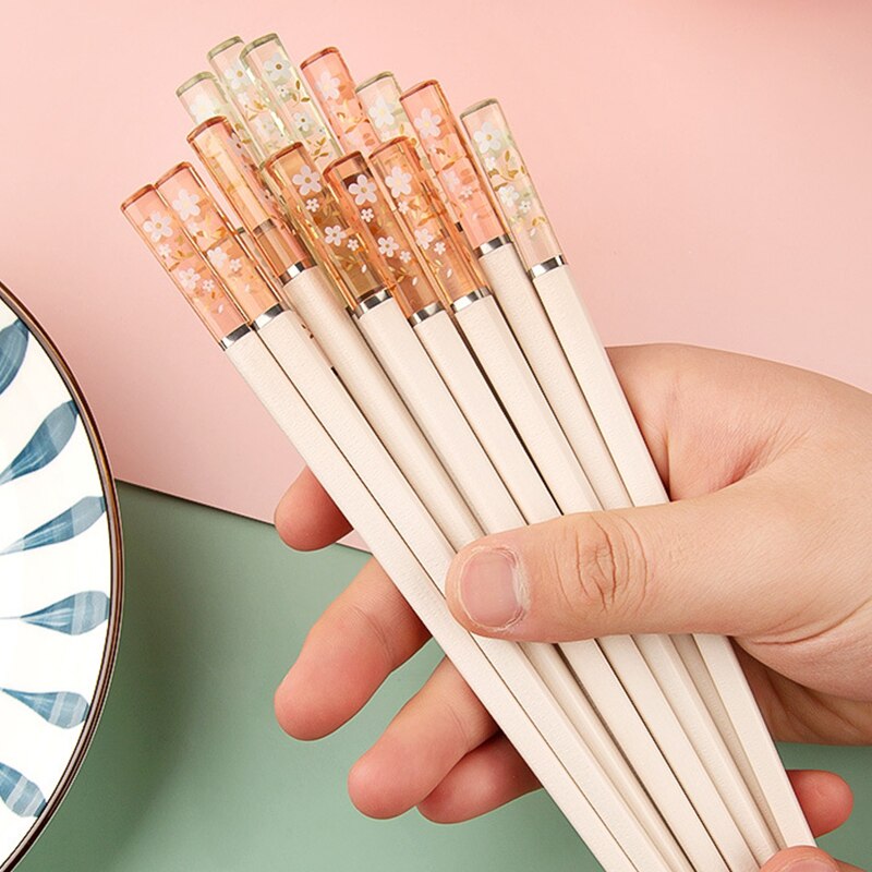 5 pares de fibra de vidrio de los palillos chinos reutilizables lavavajillas moderno Color de