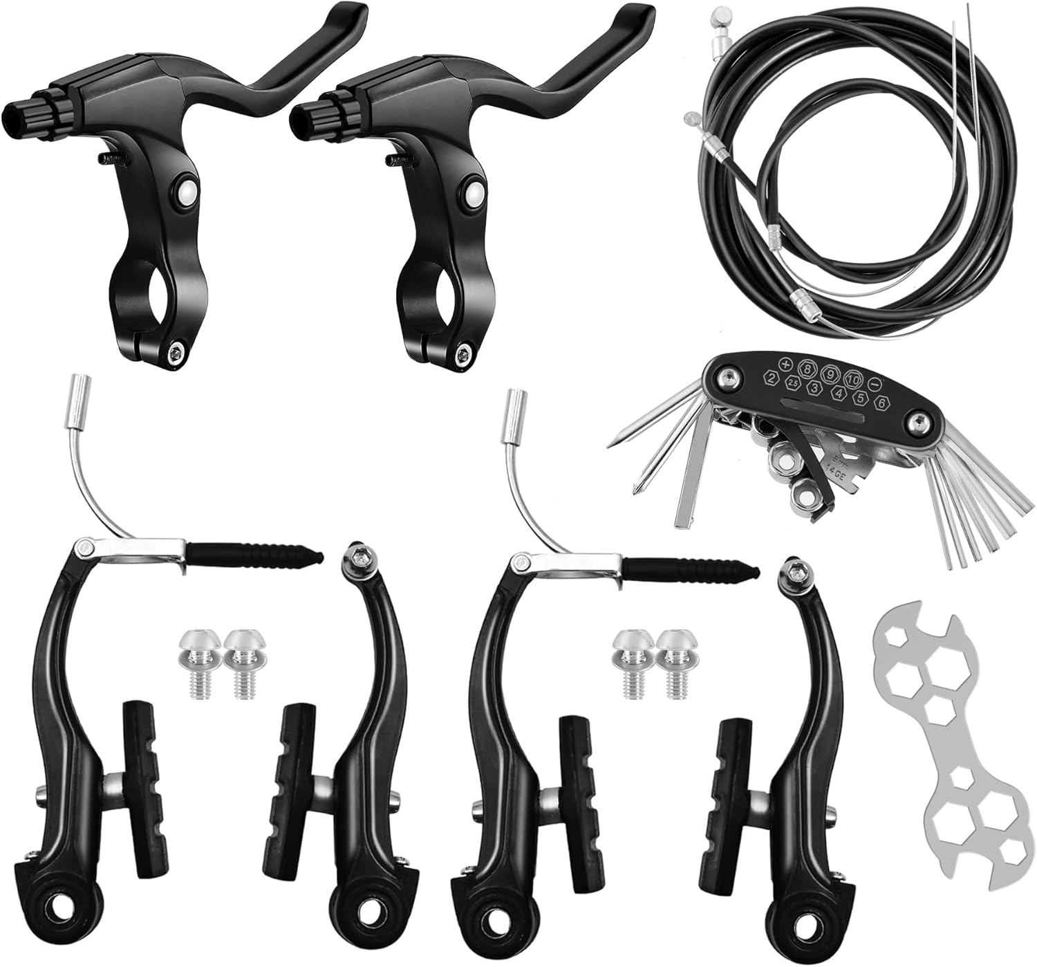 Bicycle V Brake Set MTB Caliper Set AL Mountain BMX Bike Cruiser Linear Pull With Brake Pads and levers Black