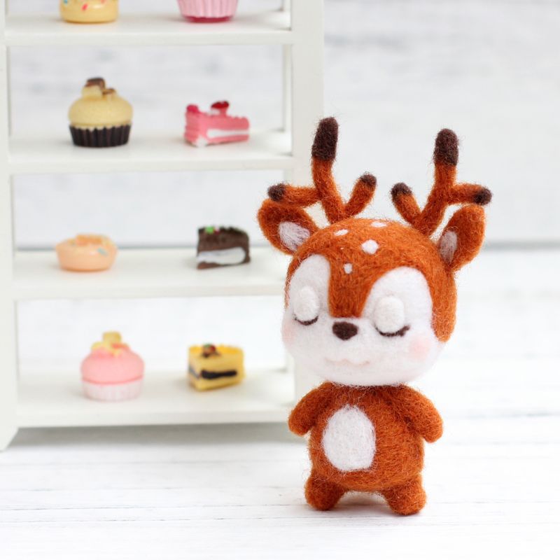 Ciervo sica Animal muñeca lana manualidad de fieltro DIY sin terminar Poked Set kit para manualidades para Material de aguja bolsa paquete