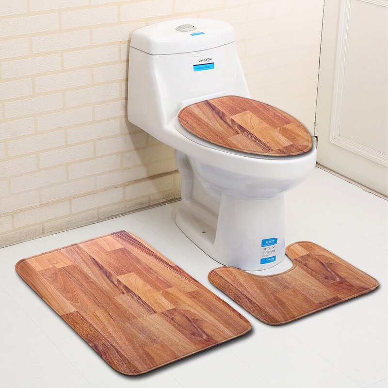 Zeegle Antislip Badkamer Tapijt Beperking Hout Badmat 3Pcs Badkamer Tapijt Set Absorberende Mat Wc Badkamer Vloer matten: L181218-D18 / 50x80cm