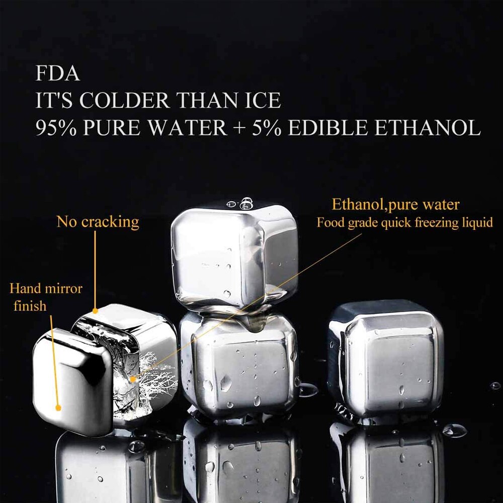 Juego de cubitos de hielo de piedras para Whisky, Cubo de enfriamiento de vino de acero inoxidable de grado alimenticio reutilizable, herramienta de Bar para , cubo de hielo inoxidable