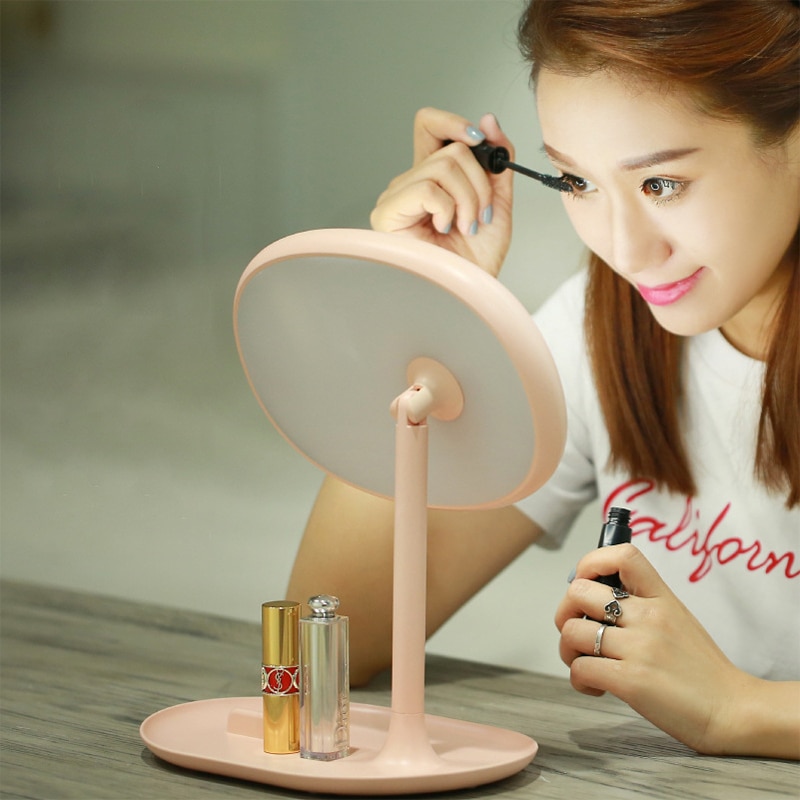 Makeup spejl med led lys led makeup spejl makeup vaskebordslampe fyld lys spejl 180 roterende spejl med telefonholder