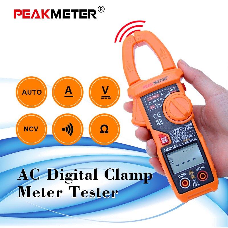 PEAKMETER PM2018S Portable Smart AC Digital Clamp Meter Multimeter AC Current Voltage Resistance Continuity Measurement Tester