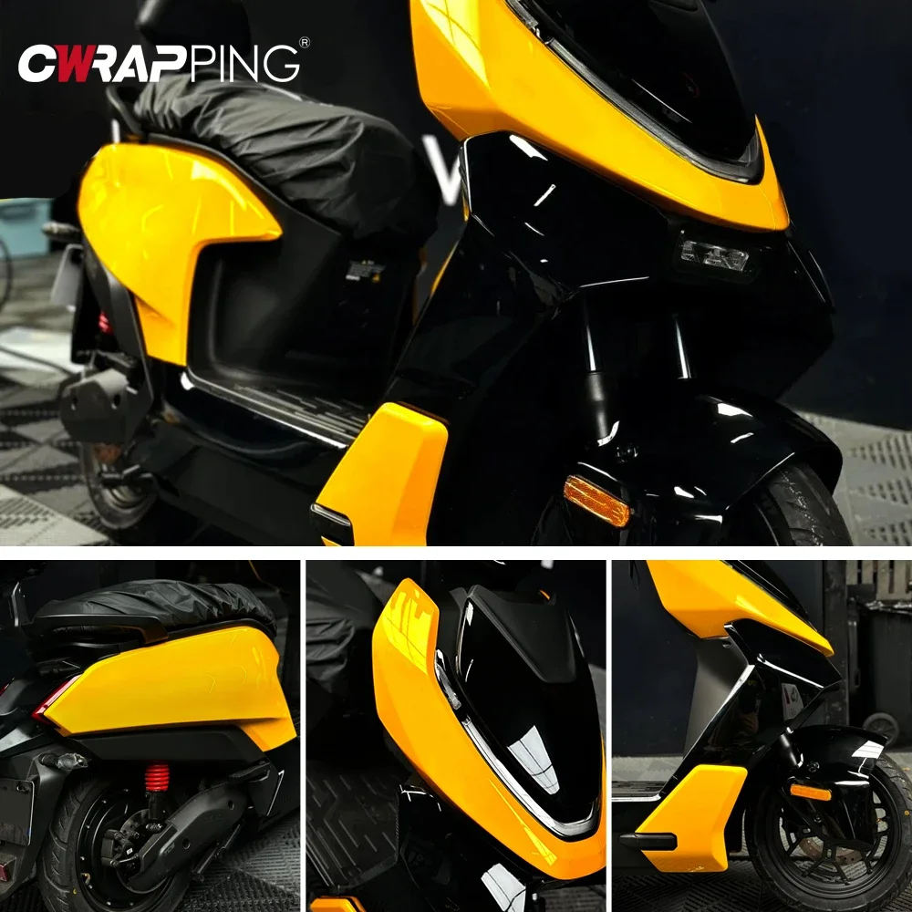 Glänzende Autoaufkleber, Vinylfolie, selbstklebend, blasenfrei, Dekoration, DIY, gelbe Motorradaufkleber für Autozubehör