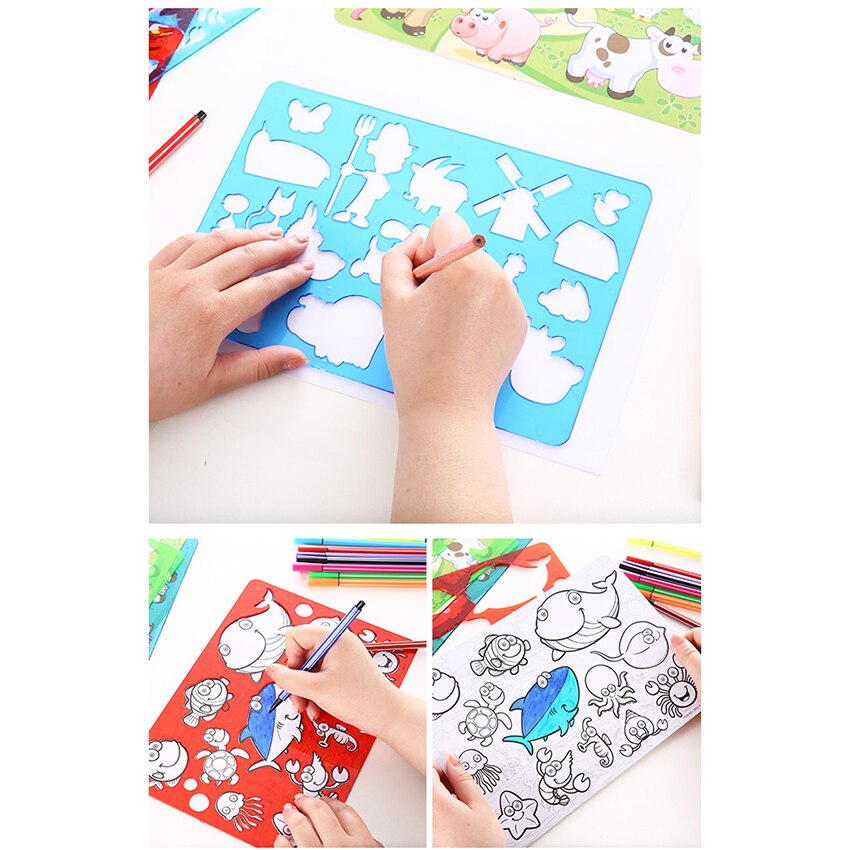 Children Art Drawing Template Students Stationery Cartoon Hollow Painting Rulers School Kids Early Education Supplies Cute Ruler