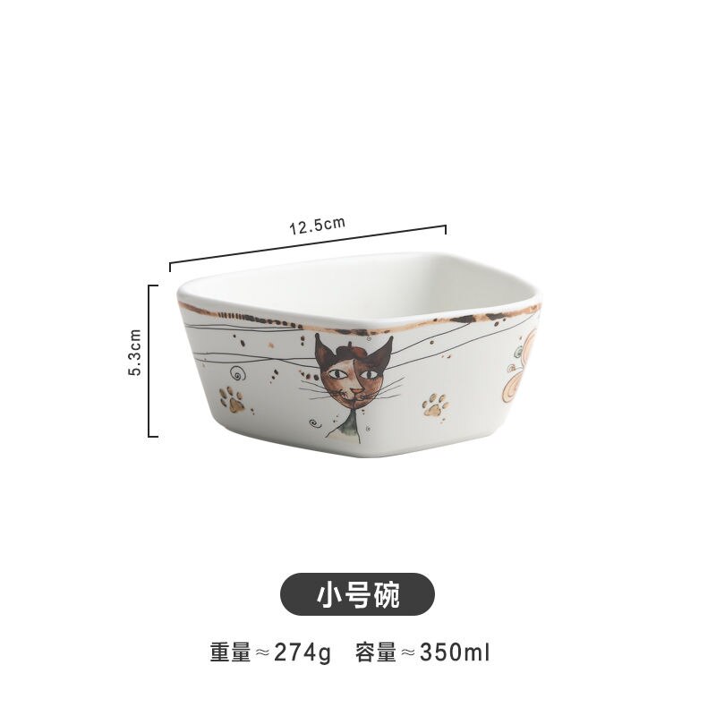 Tazones de cerámica con dibujos de gatos, vajilla y platos para el hogar, sopa, fideos, fruta, carne, porcelana, plato especial, juego de vajilla: Bowl-S