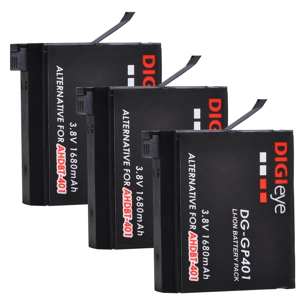 3Pcs AHDBT-401 Vervangende Batterij Voor Gopro Hero 4 Zilver, Hero 4 Black Gopro AHDBT-401Action Camera Accessoires